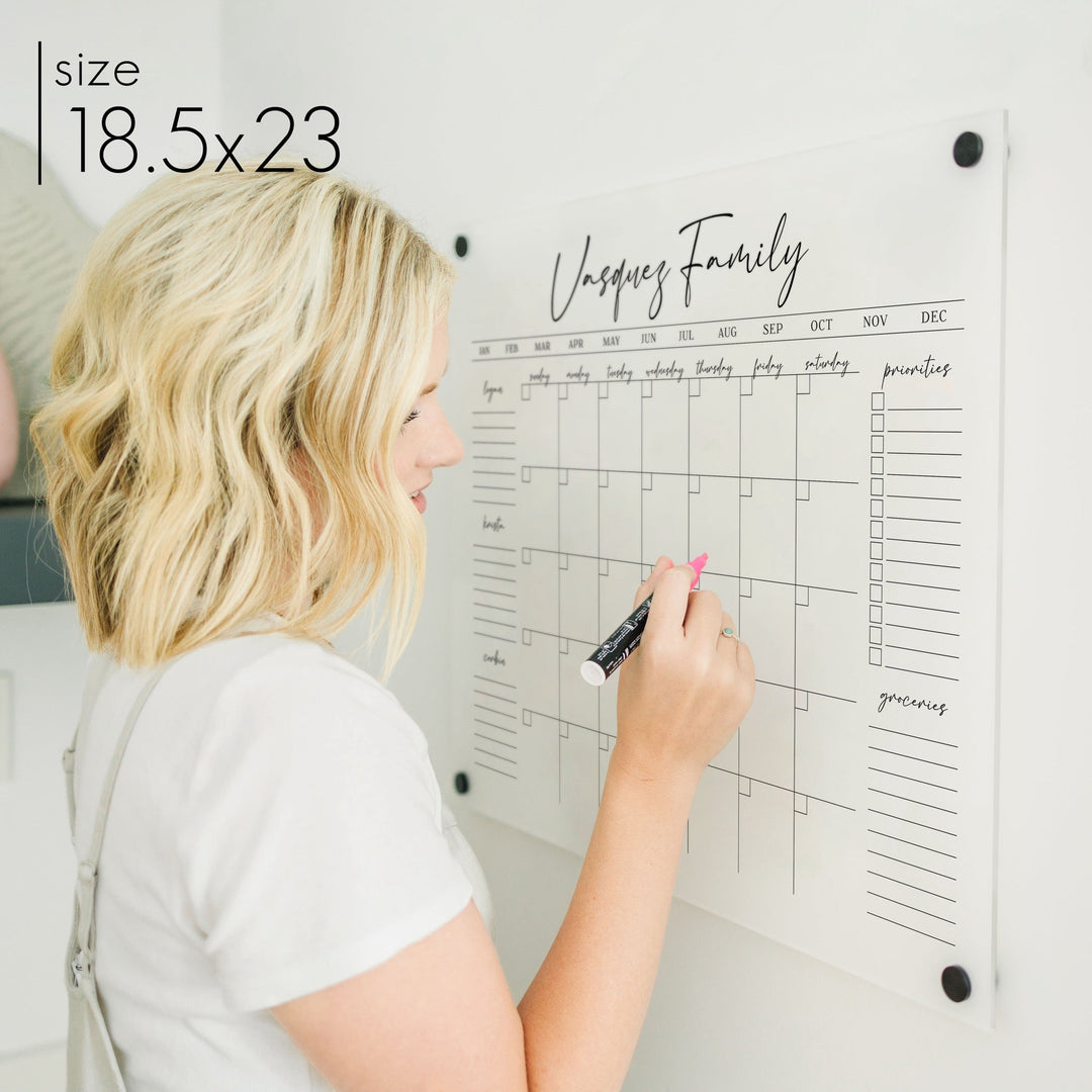 Monthly Frosted Acrylic Calendar + 5 Sections | Horizontal Pennington