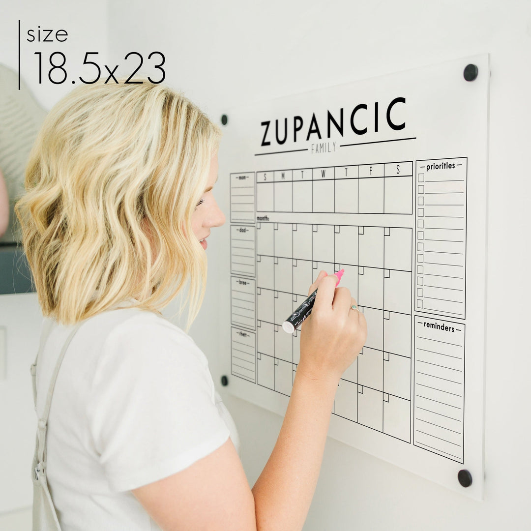 Week & Month Frosted Acrylic Calendar + 6 Sections | Horizontal Craig