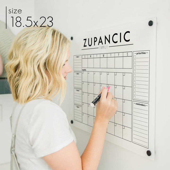 Week & Month Frosted Acrylic Calendar + 6 Sections | Horizontal Craig