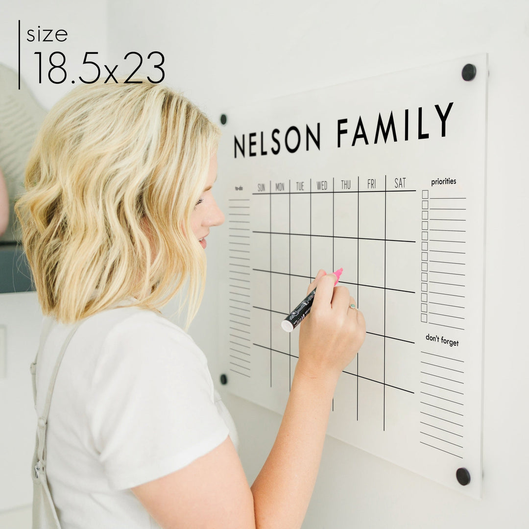 Monthly Frosted Acrylic Calendar + 3 Sections | Horizontal Madi