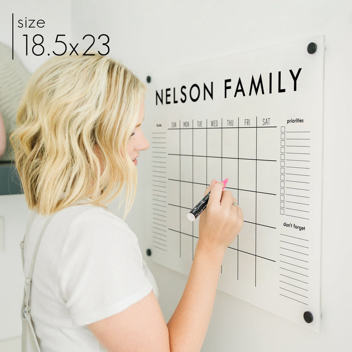 Monthly Frosted Acrylic Calendar + 3 Sections | Horizontal Madi