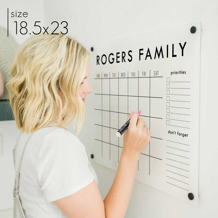 Monthly Frosted Acrylic Calendar + 2 Sections | Horizontal Madi