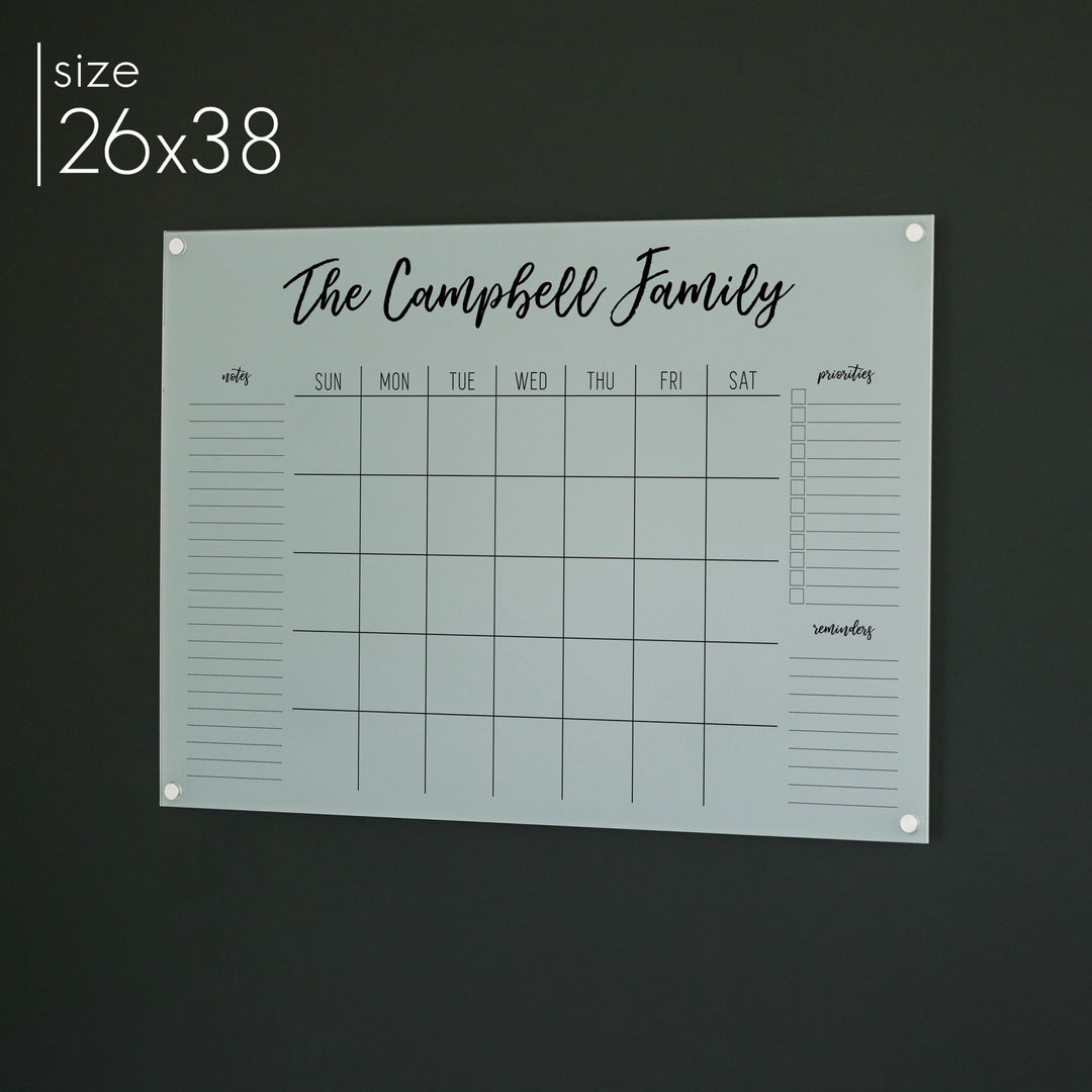 Monthly Frosted Acrylic Calendar + 3 Sections | Horizontal Traeger
