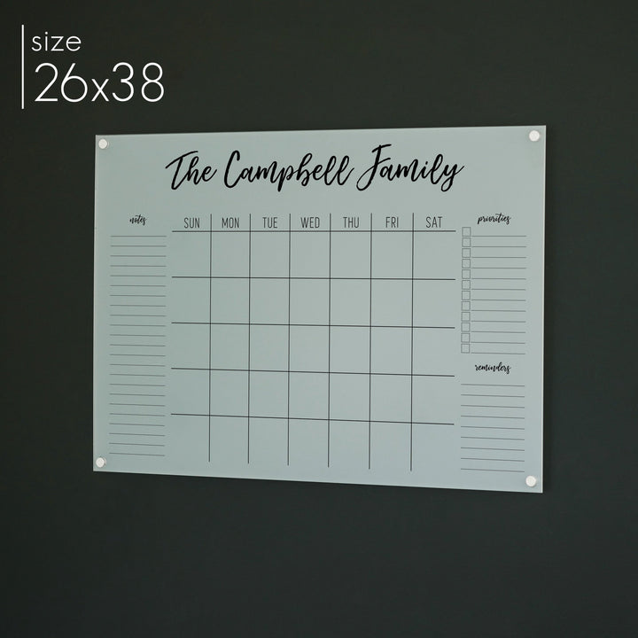 Monthly Frosted Acrylic Calendar + 3 Sections | Horizontal Traeger
