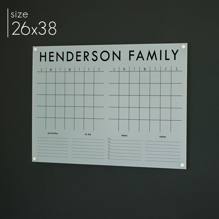2 Month Frosted Acrylic Calendar + 4 Sections | Horizontal Madi