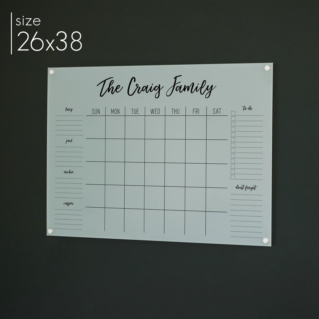 Monthly Frosted Acrylic Calendar + 6 Sections | Horizontal Traeger