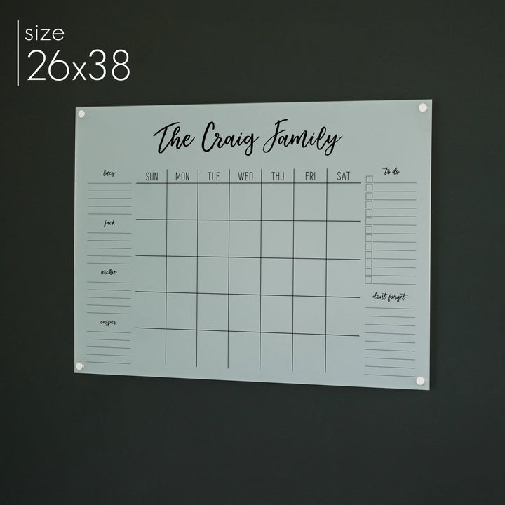 Monthly Frosted Acrylic Calendar + 6 Sections | Horizontal Traeger