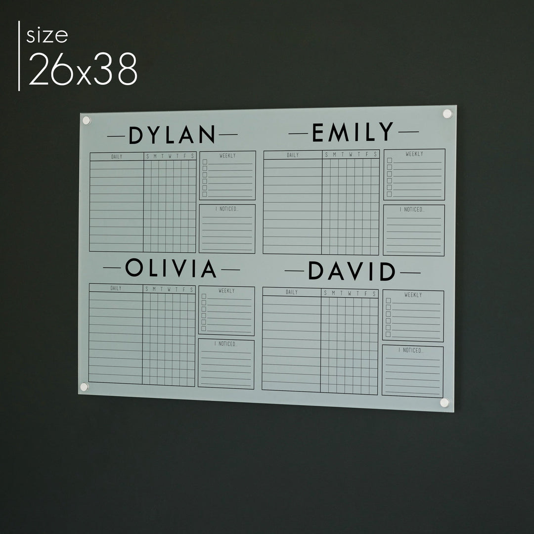 4 Person Frosted Acrylic Chore Chart | Horizontal Craig