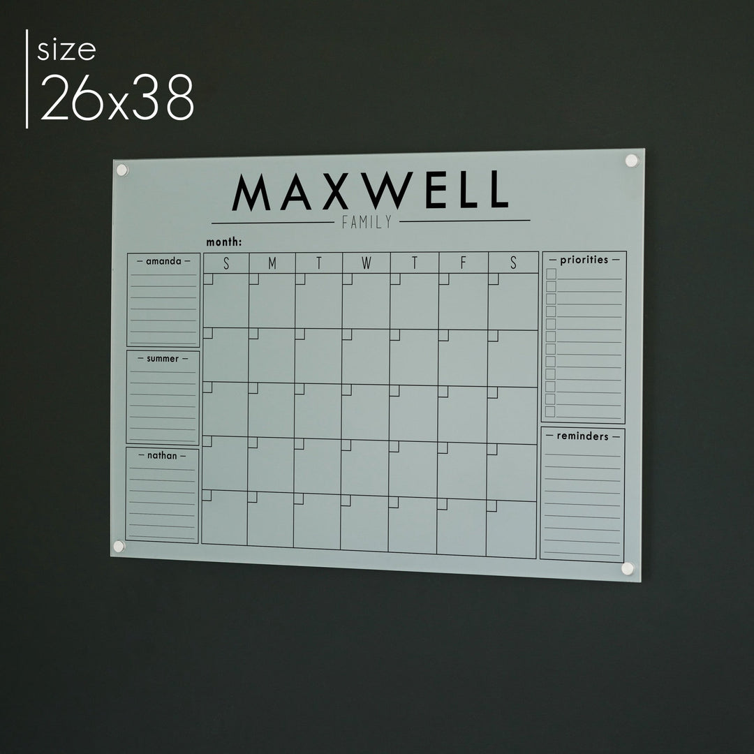 Monthly Frosted Acrylic Calendar + 5 Sections | Horizontal Craig
