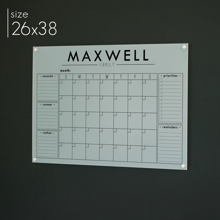 Monthly Frosted Acrylic Calendar + 5 Sections | Horizontal Craig