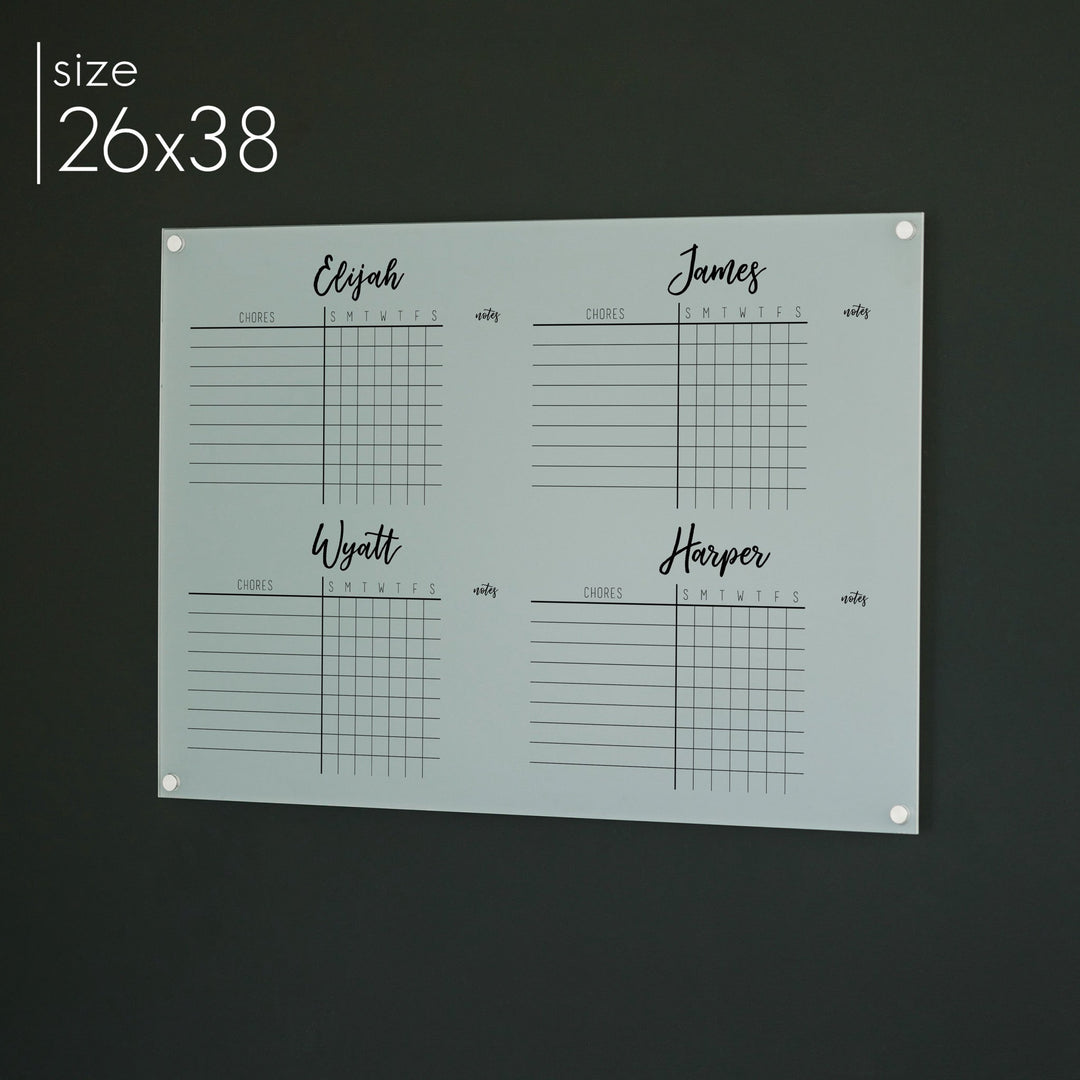 4 Person Frosted Acrylic Chore Chart | Horizontal Traeger