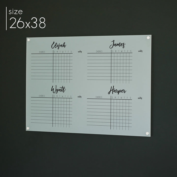 4 Person Frosted Acrylic Chore Chart | Horizontal Traeger