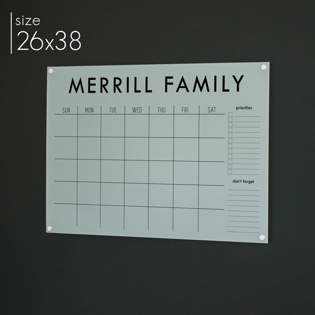 Monthly Frosted Acrylic Calendar + 2 Sections | Horizontal Madi