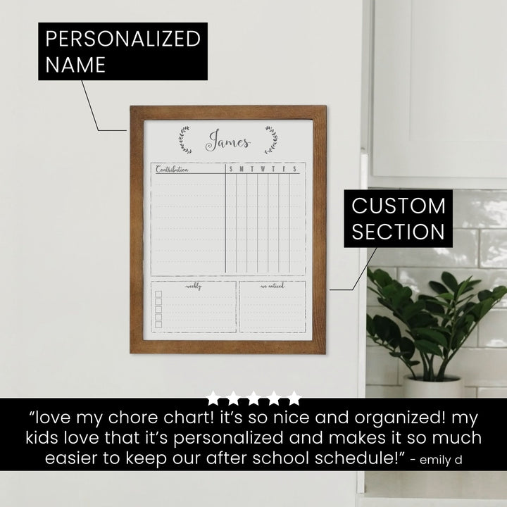 1 Person Framed Whiteboard Chore Chart  | Vertical Eagleton