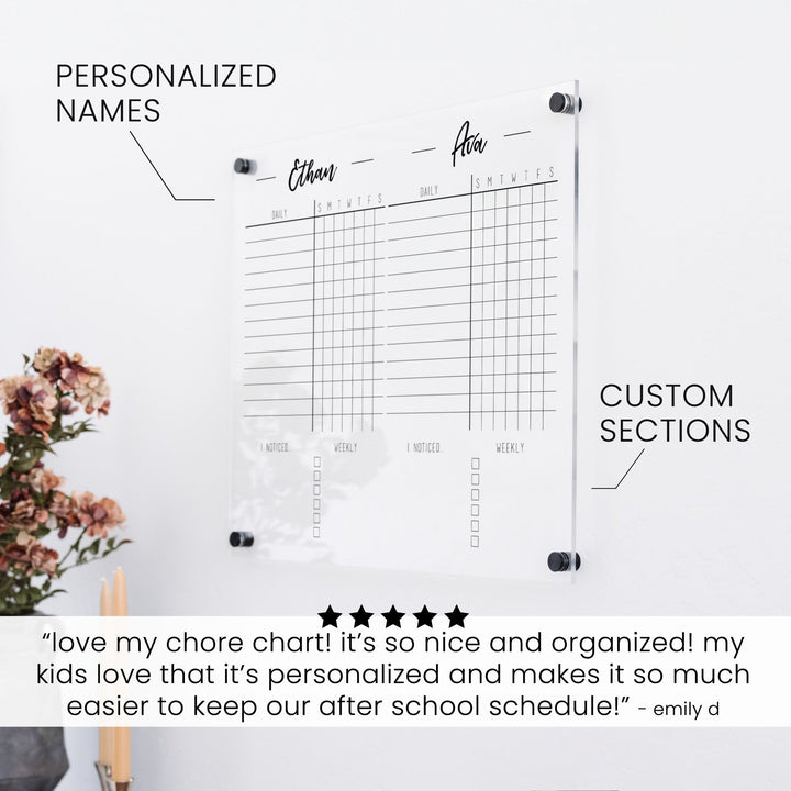 2 Person Acrylic Chore Chart | Horizontal Traeger