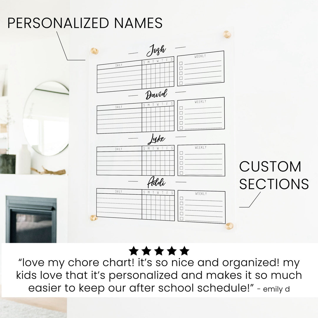 4 Person Acrylic Chore Chart | Vertical Traeger