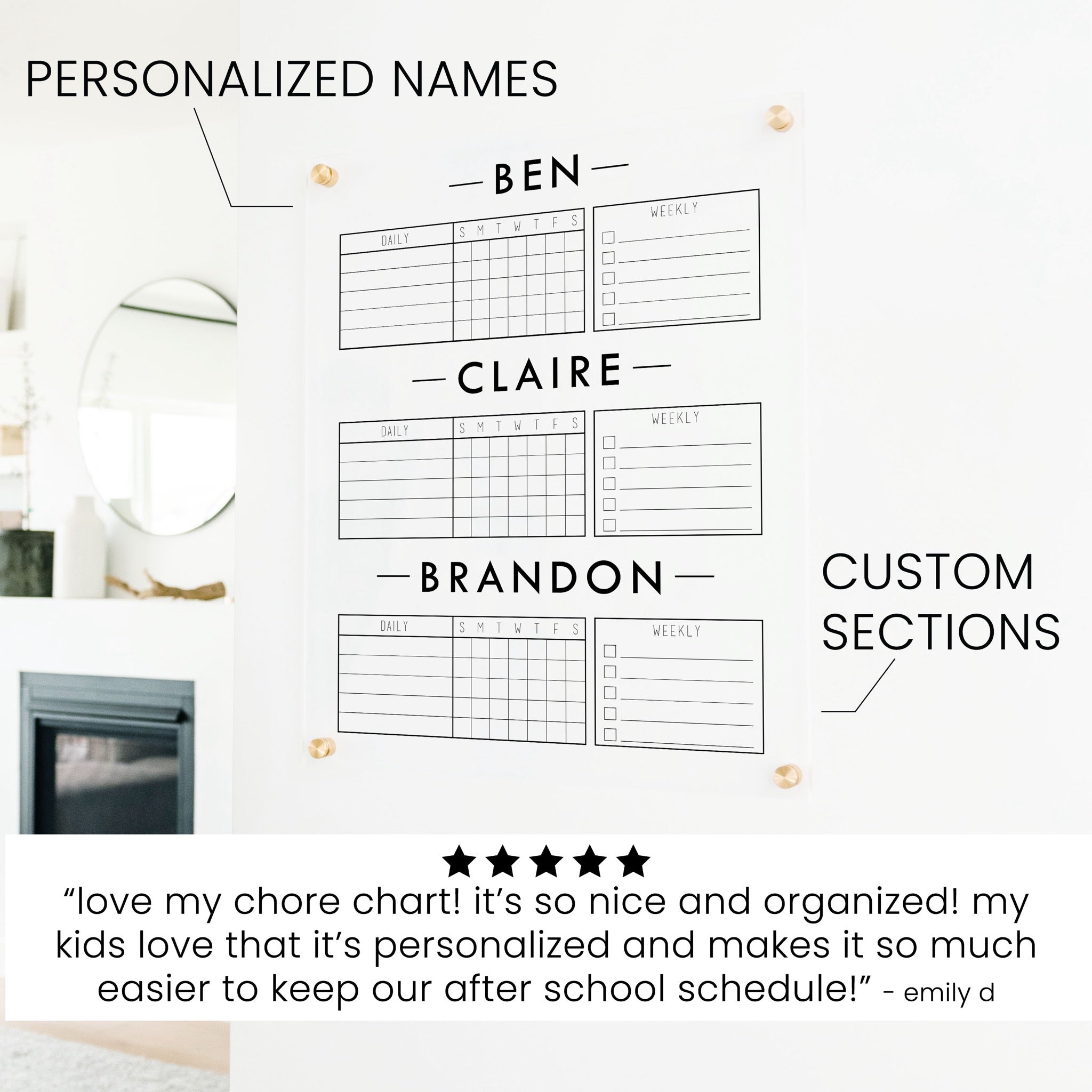 3 Person Acrylic Chore Chart | Vertical Craig
