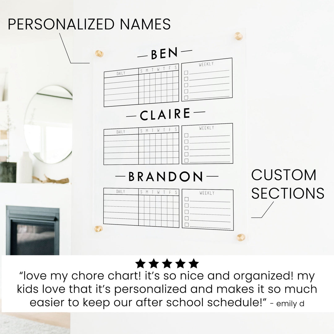 3 Person Acrylic Chore Chart | Vertical Craig