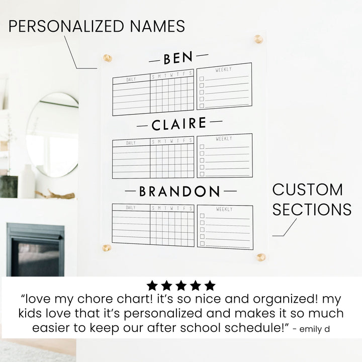 3 Person Acrylic Chore Chart | Vertical Craig