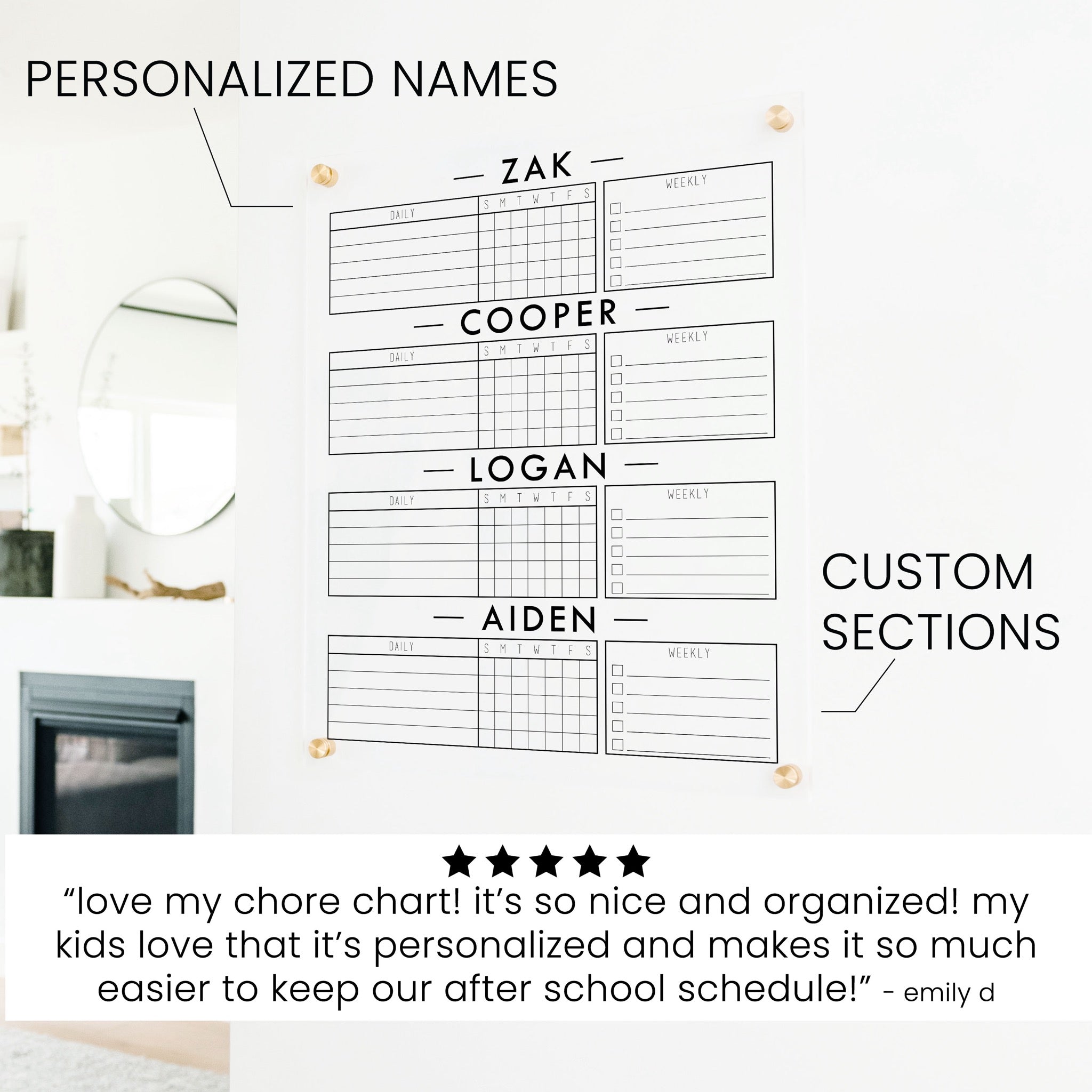 4 Person Acrylic Chore Chart | Vertical Craig