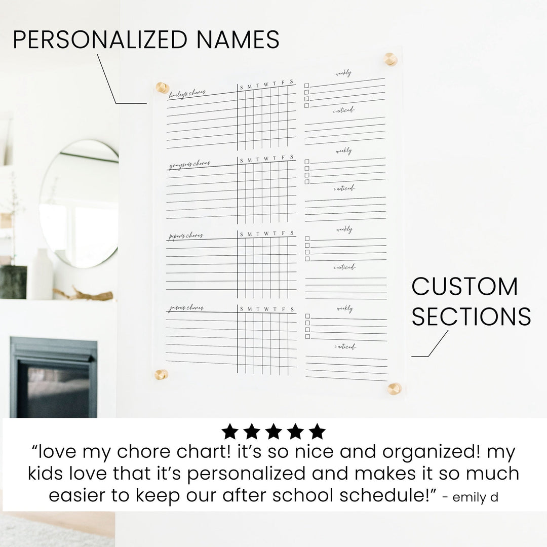 4 Person Acrylic Chore Chart | Vertical Pennington