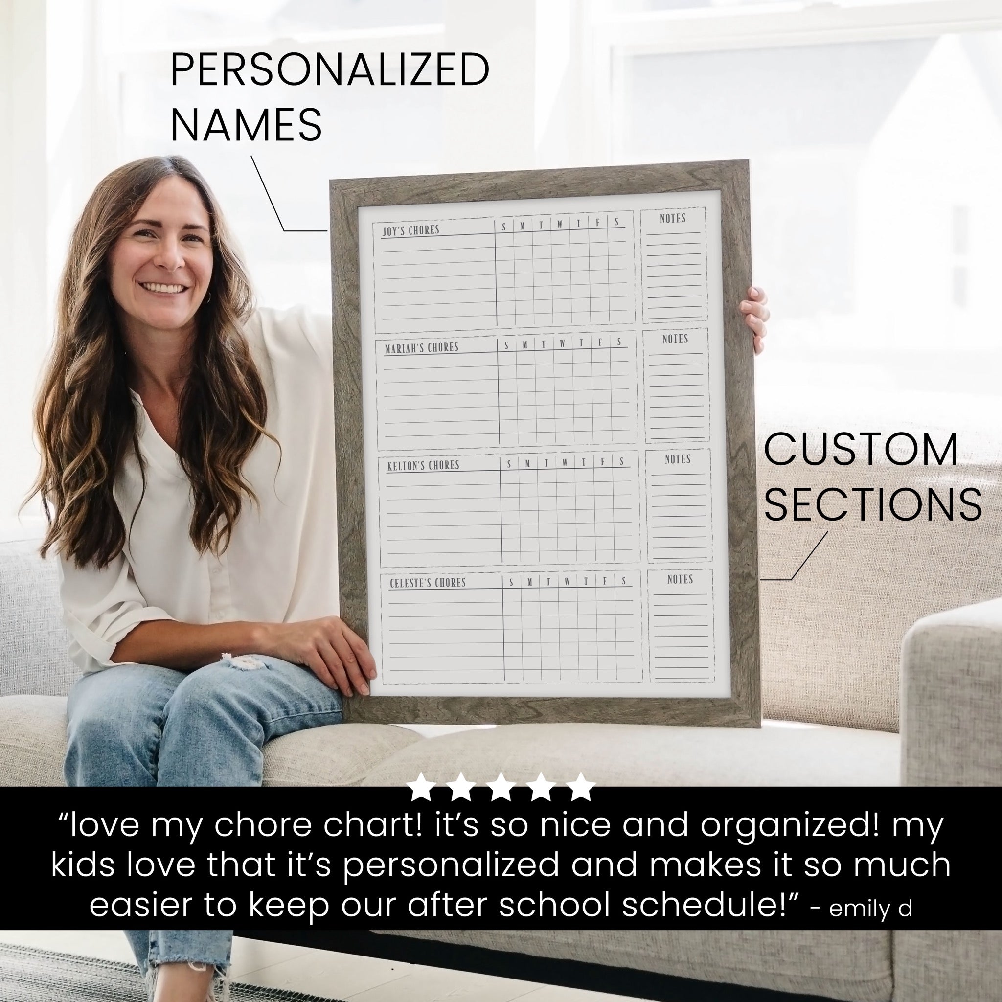 4 Person Framed Whiteboard Chore Chart  | Vertical Swanson