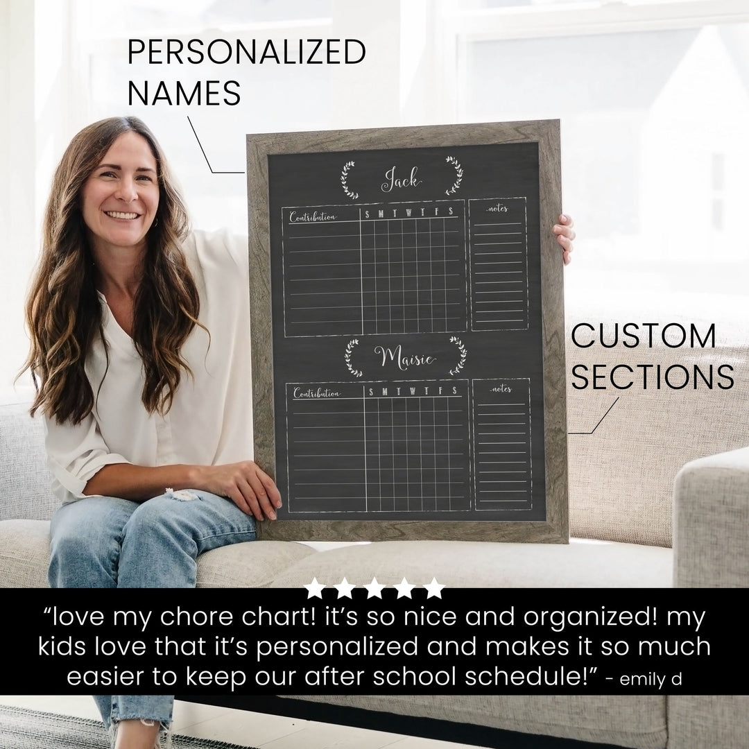 2 Person Framed Chalkboard Chore Chart  | Vertical Eagleton