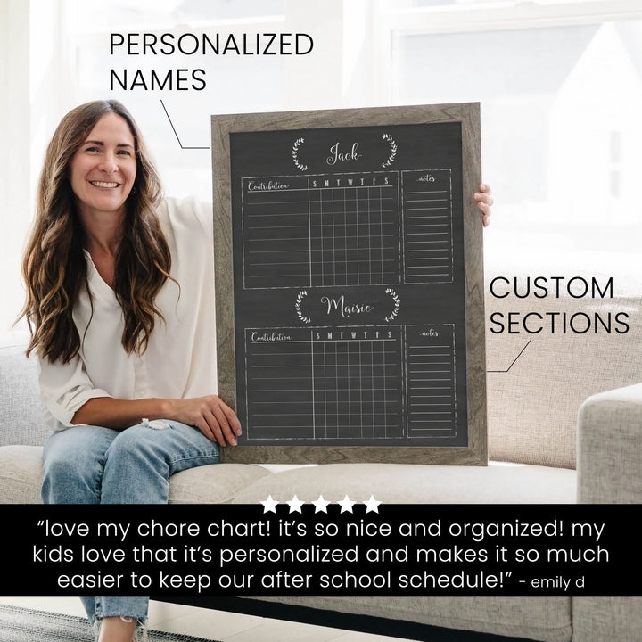 2 Person Framed Chalkboard Chore Chart  | Vertical Eagleton