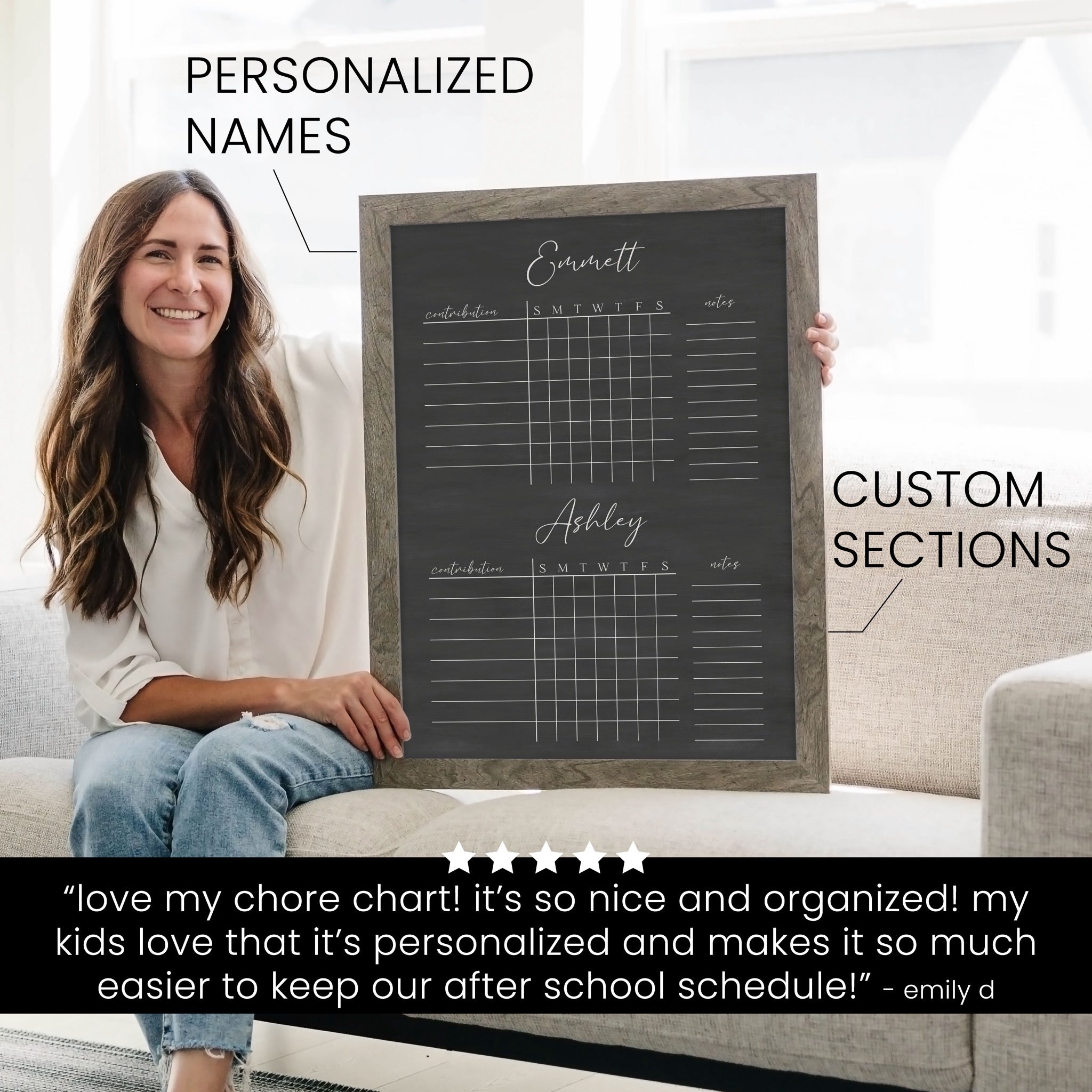 2 Person Framed Chalkboard Chore Chart  | Vertical Pennington