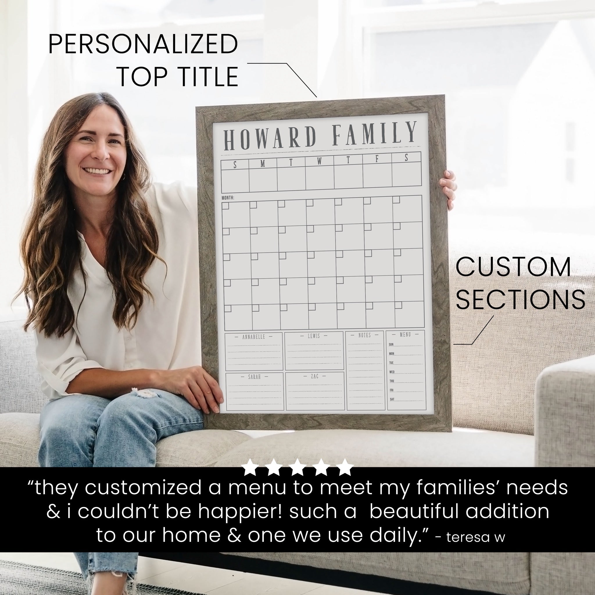 Week & Month Combo Framed Whiteboard + 6 sections | Vertical Swanson