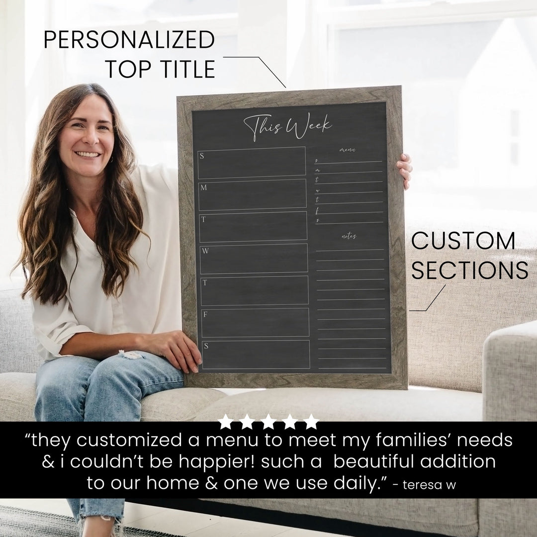 Weekly Framed Chalkboard Calendar + 2 sections | Vertical Pennington