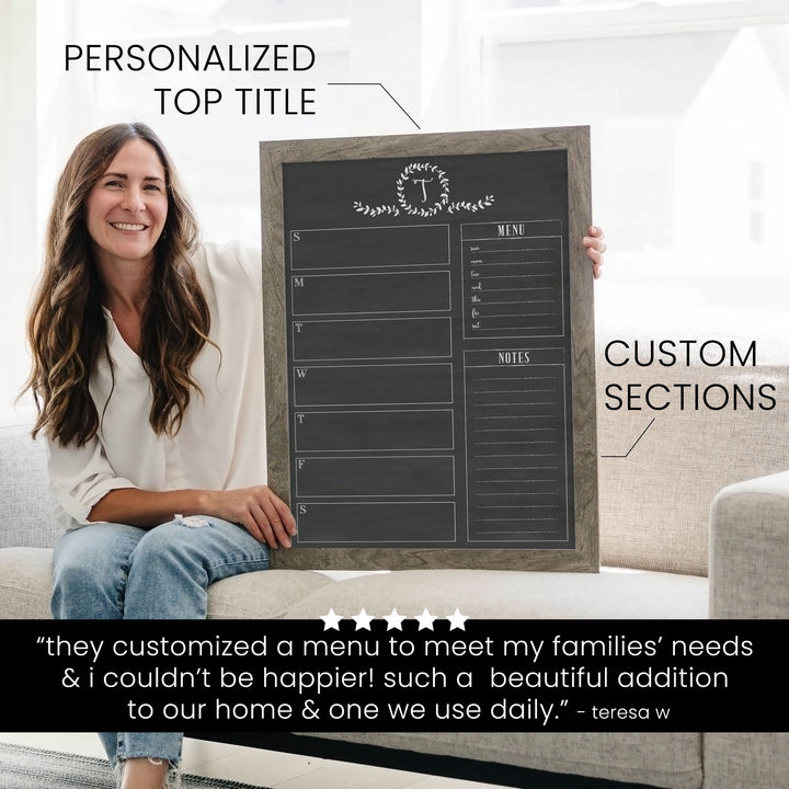 Weekly Framed Chalkboard Calendar + 2 sections | Vertical Donna