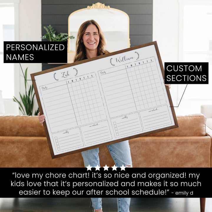2 Person Framed Whiteboard Chore Chart  | Horizontal Eagleton