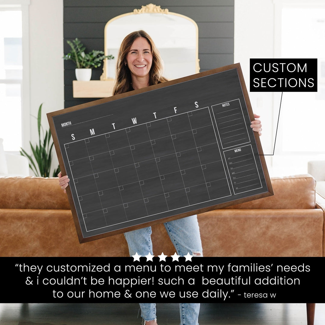 Monthly Framed Chalkboard Calendar + 2 sections | Horizontal Dwyer