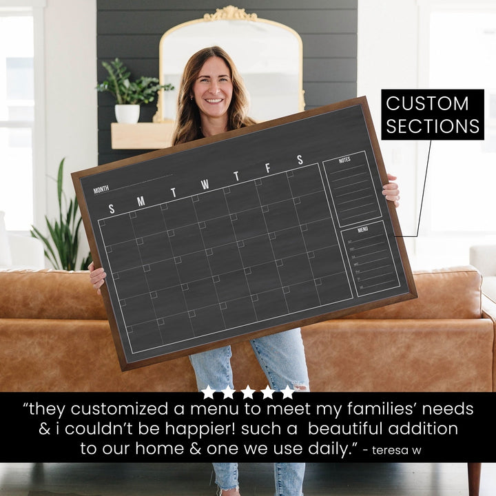 Monthly Framed Chalkboard Calendar + 2 sections | Horizontal Dwyer