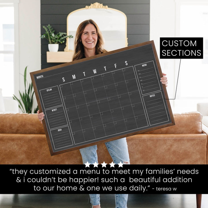 Monthly Framed Chalkboard Calendar + 5 sections | Horizontal Dwyer