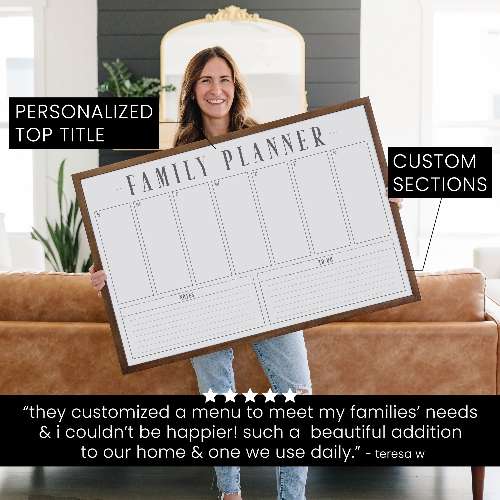 Weekly Framed Whiteboard Calendar + 2 sections | Horizontal Swanson