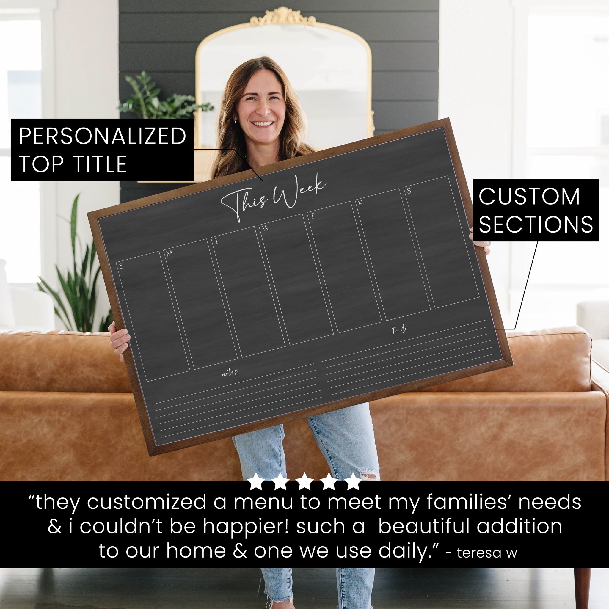 Weekly Framed Chalkboard Calendar + 2 sections | Horizontal Pennington