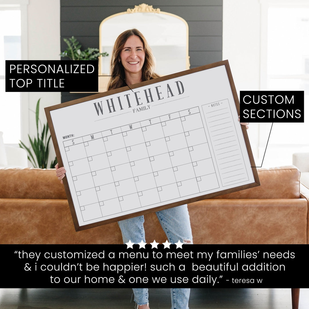 Monthly Framed Whiteboard Calendar + 1 section | Horizontal Swanson