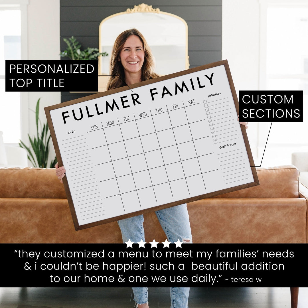 Monthly Framed Chalkboard Calendar + 3 sections | Horizontal Madi