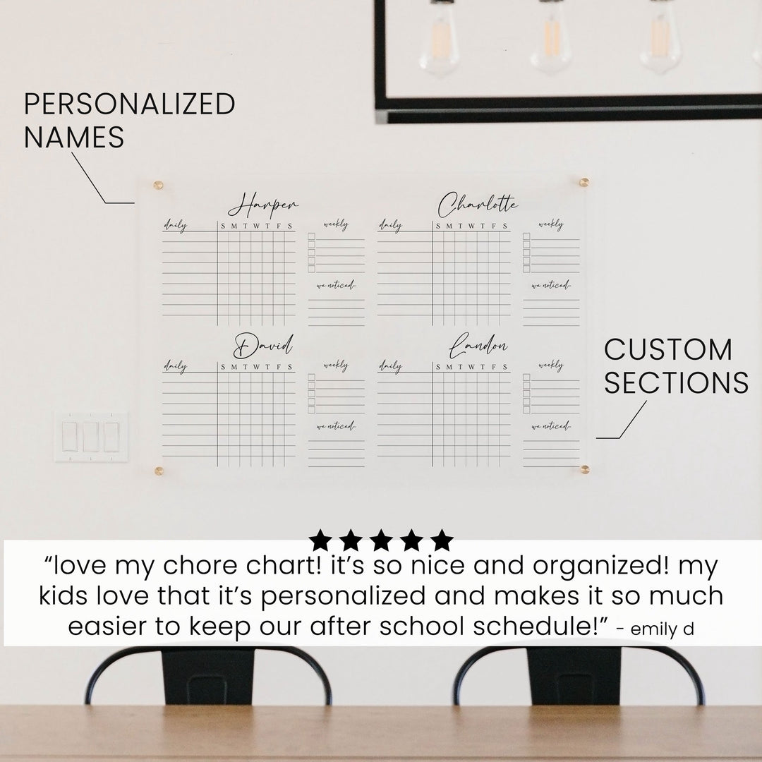 4 Person Acrylic Chore Chart | Horizontal Pennington