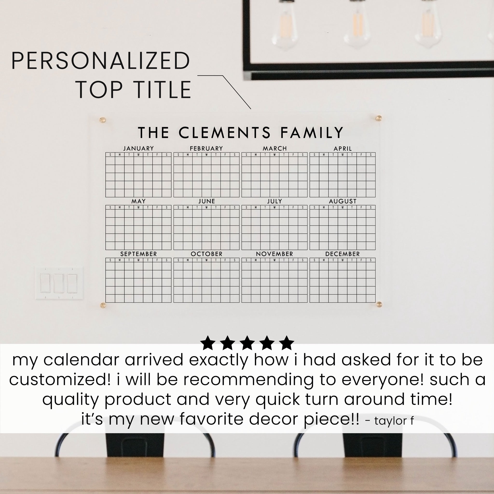 Acrylic Yearly Calendar | Horizontal Craig