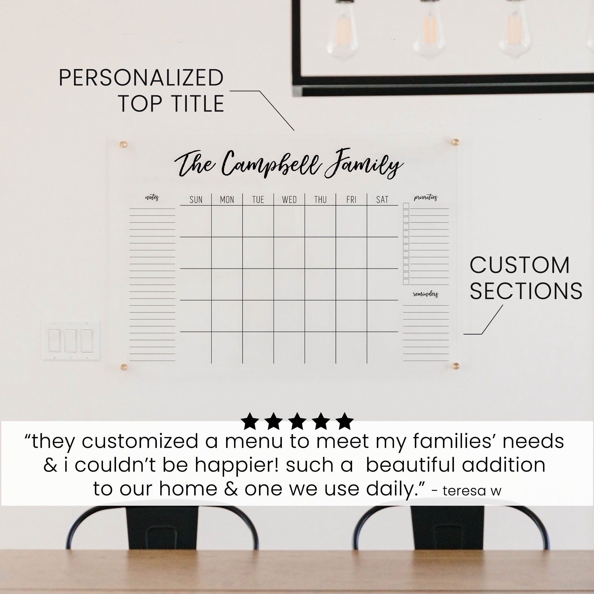 Monthly Acrylic Calendar + 3 Sections | Horizontal Traeger