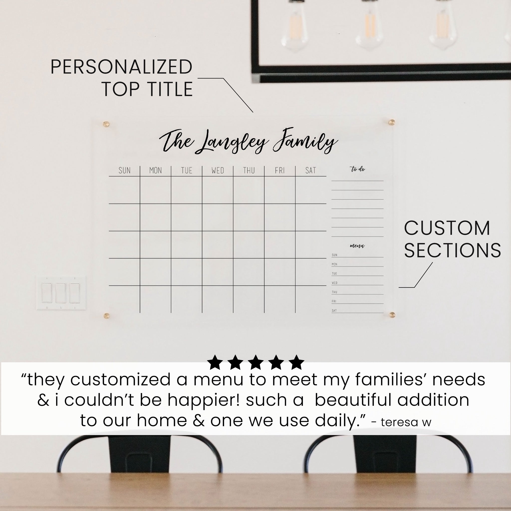 Monthly Acrylic Calendar + 2 Sections | Horizontal Traeger