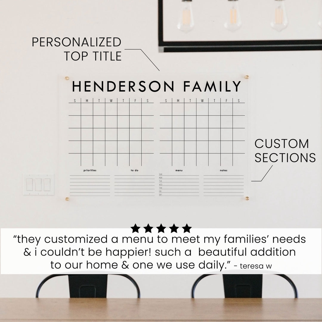 2 Month Acrylic Calendar + 4 Sections | Horizontal Madi