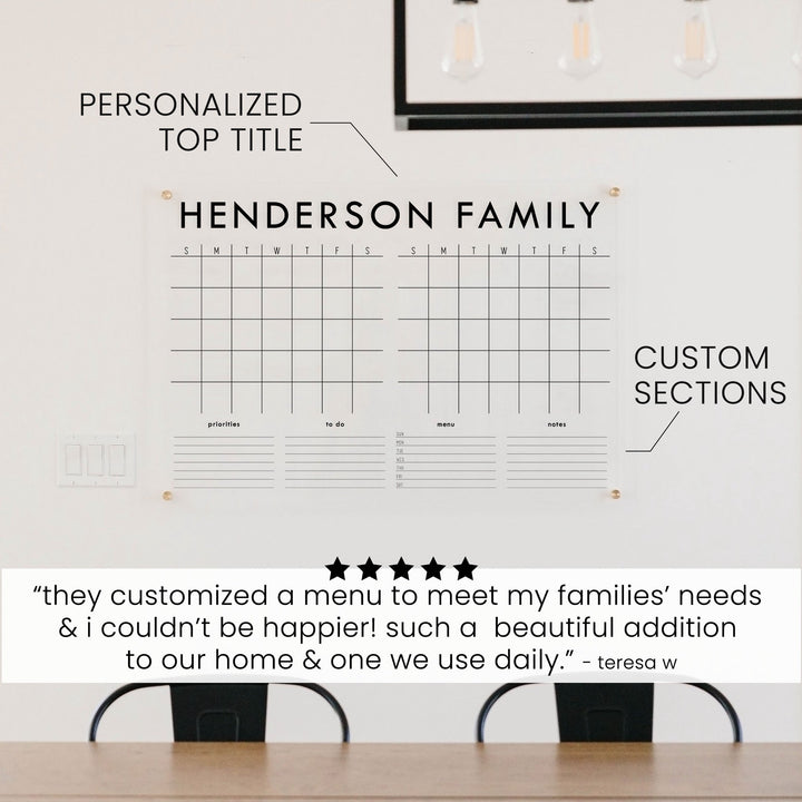 2 Month Acrylic Calendar + 4 Sections | Horizontal Madi