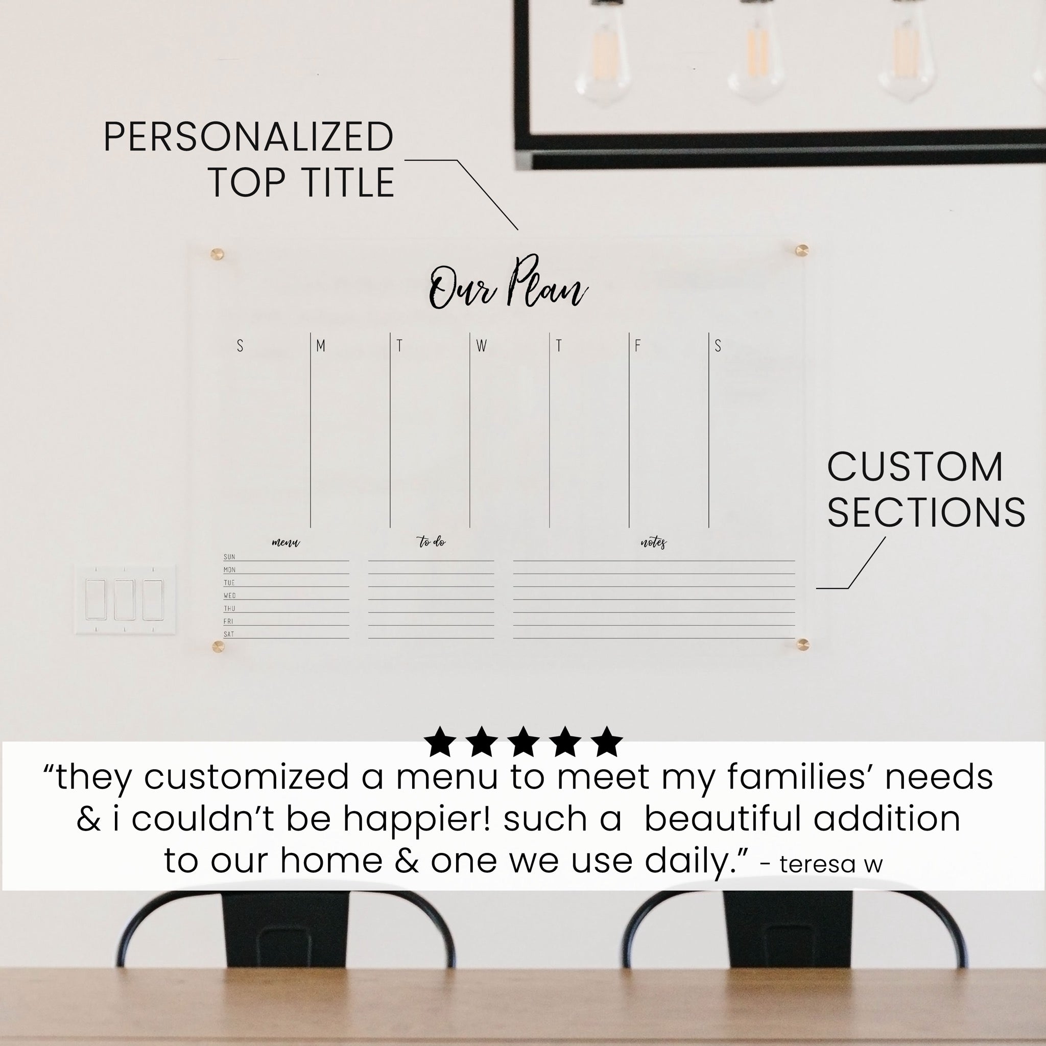 Weekly Acrylic Calendar + 3 Sections | Horizontal Traeger