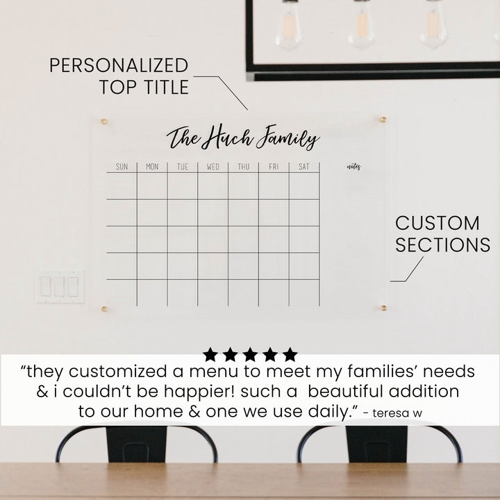 Monthly Acrylic Calendar + 1 Section | Horizontal Traeger