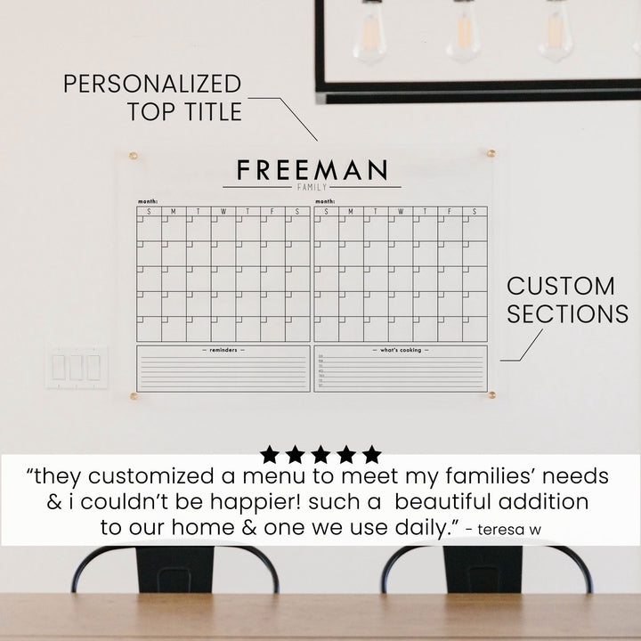 2 Month Acrylic Calendar + 2 Sections | Horizontal Craig