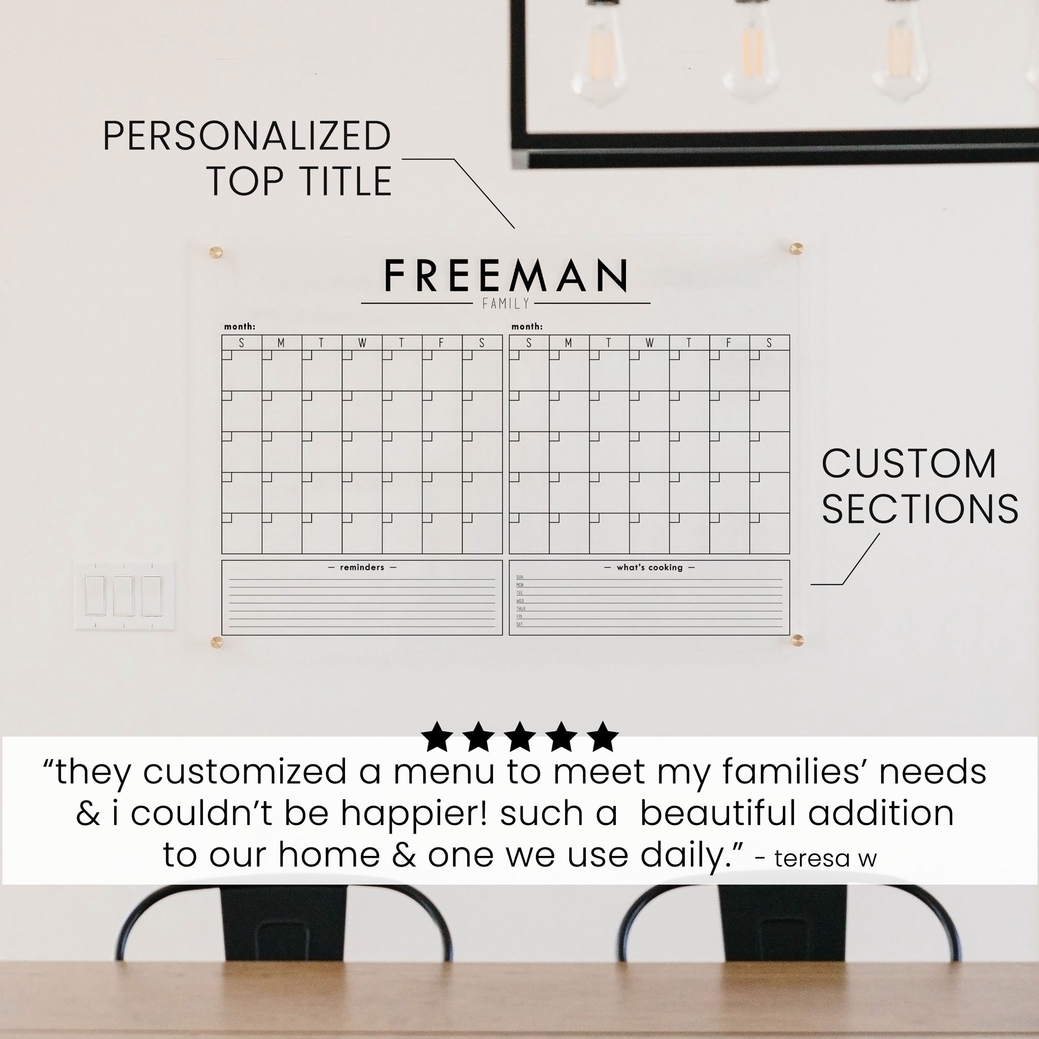 2 Month Acrylic Calendar + 2 Sections | Horizontal Craig